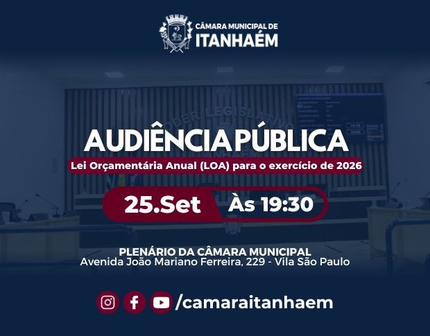 Câmara recebe audiência pública sobre a Lei Orçamentária Anual 2026