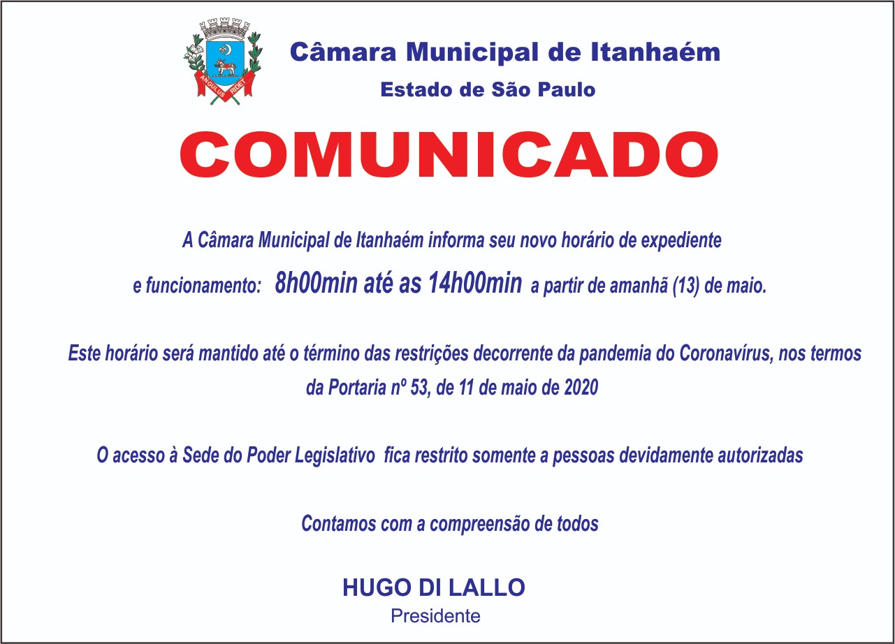 Imagem da notícia: Câmara estabelece novo horário de expediente devido a pandemia do Coronavírus 