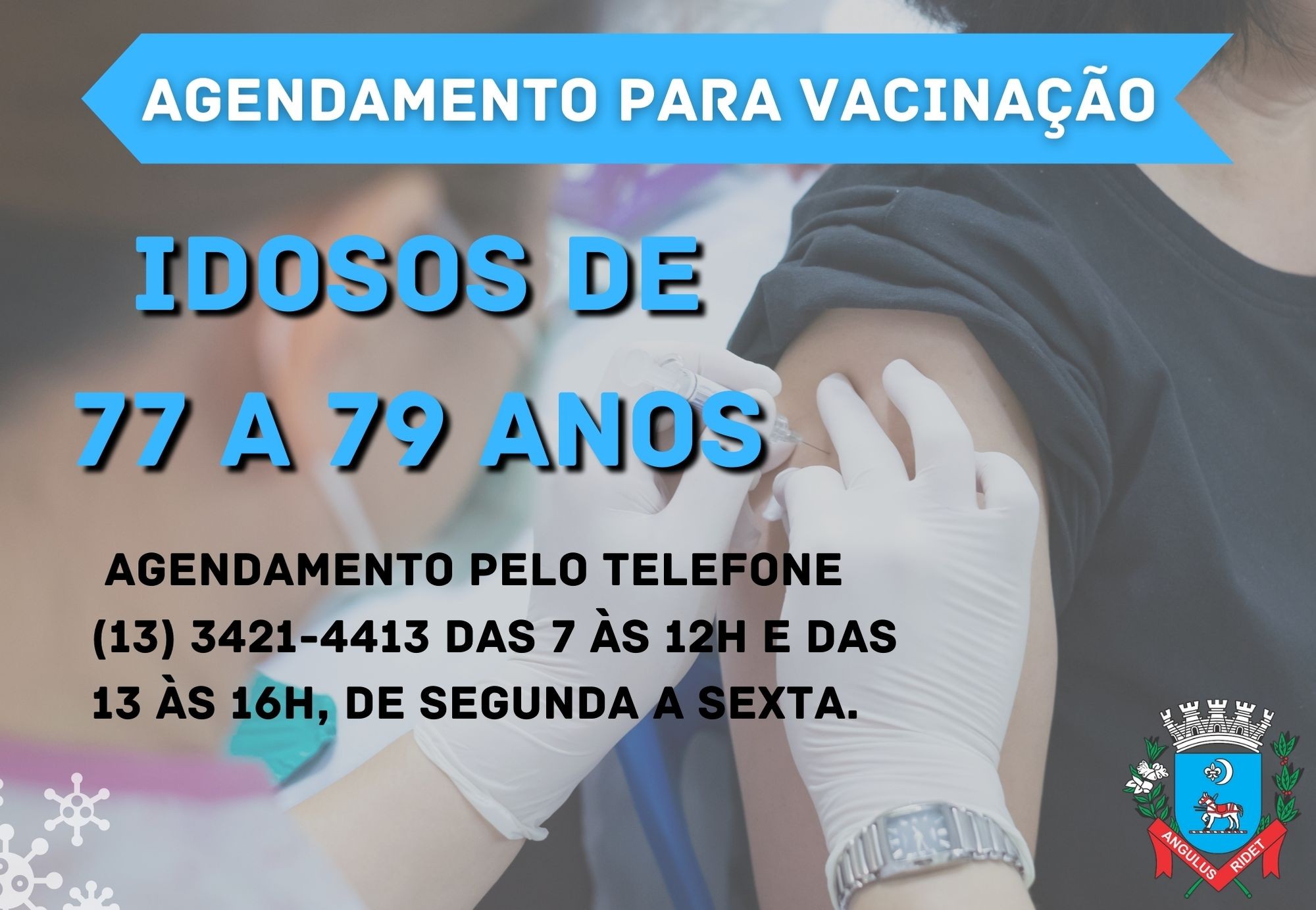 Imagem da notícia: Itanhaém inicia agendamento para vacinação de idosos entre 77 e 79 anos
