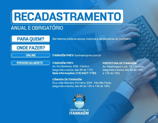 Imagem da notícia: Itanhaém Prev realiza recadastramento anual de servidores públicos