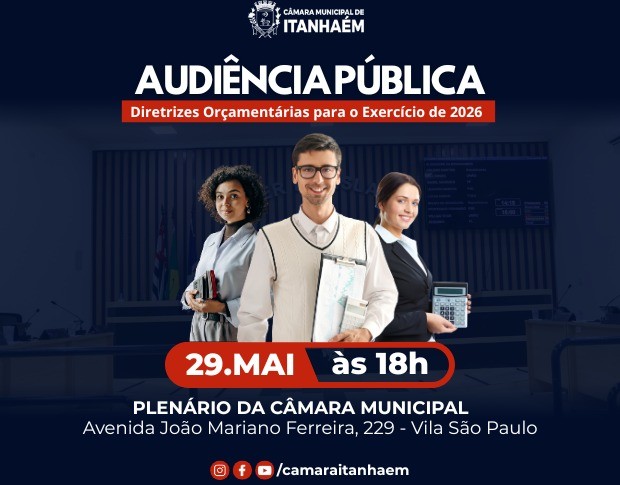 Imagem da notícia: Câmara realiza Audiência Pública sobre as Diretrizes Orçamentárias para 2026