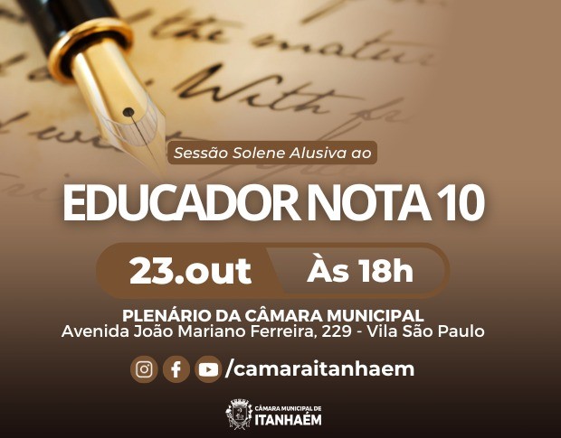Imagem da notícia: Câmara realizará Sessão Solene alusiva ao “Educador Nota 10”