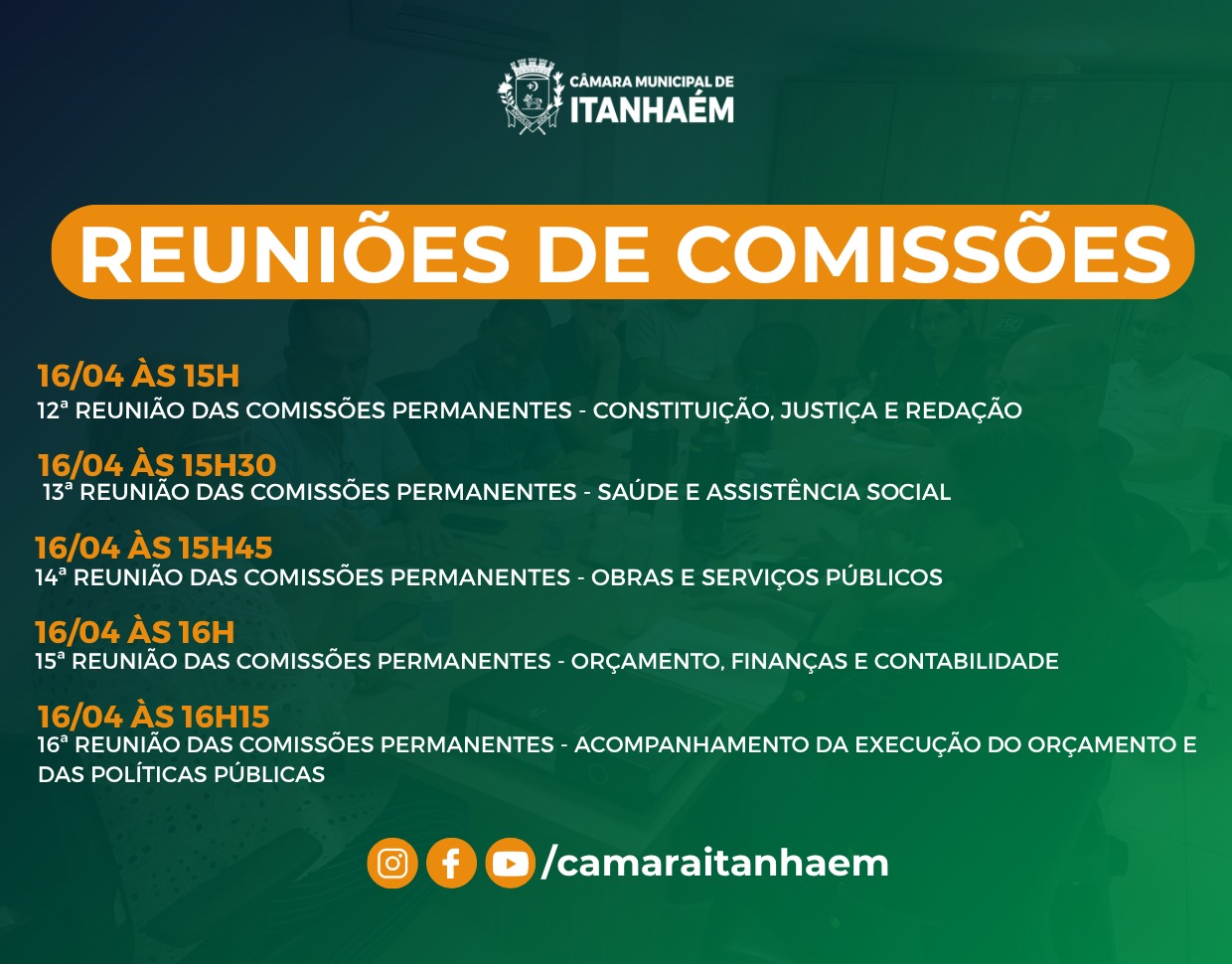 Imagem principal da notícia Câmara Municipal de Itanhaém promove reuniões das Comissões Permanentes nesta quinta-feira