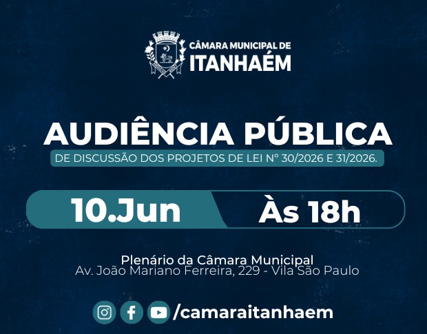 Imagem principal da notícia Câmara de Itanhaém realizará Audiência Pública para discussão de projetos sobre comércio nas praias e vias públicas